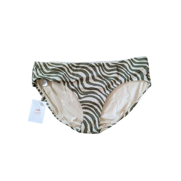 Andie Swim The Hipster Bottom Bias Stripe Olive Eco Nylon Size Medium - Picture 3 of 9
